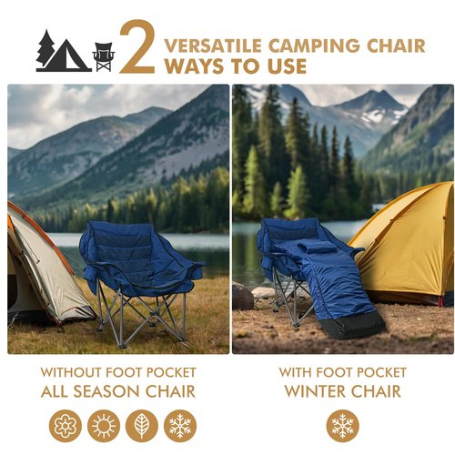 Heavy Duty Oversized Fully Padded Camping Chair with Foot Pocket, Comfortable Sports Chair for Adults, Outdoor Winter, Ice Fishing, Hunting, RV, Insert Hand Warmer for A DIY Warm Heated Chair, 400 LBS