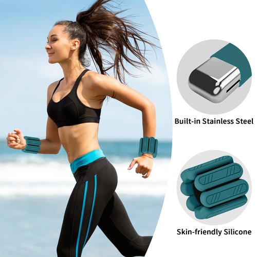 Wrist & Ankle Weights for Women, Adjustable Weights for Leg & Arm,Wearable Ankle Weights for Pilates, Walking, Yoga, Dance, Barre,Gym (Green, 2LB（1LB + 1LB）)