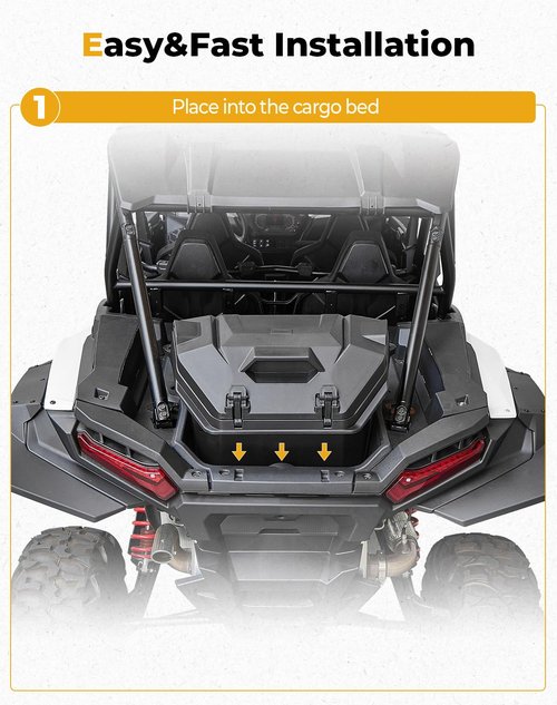 KEMIMOTO 2024/2025+ XP 1000 Rear Cargo Box 55QT Compatible with 2024/2025+ Polaris RZR XP 1000/4 Storage UTV Rear Bed Box Polypropylene Two Lockable Latches Replace 2884525