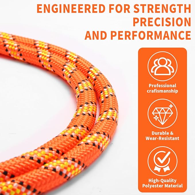 Arborist Rope Tree Rope Polyester Climbing Rope (1/2in x 200ft) 48 Strands for Pull Swing Knot (Orange)