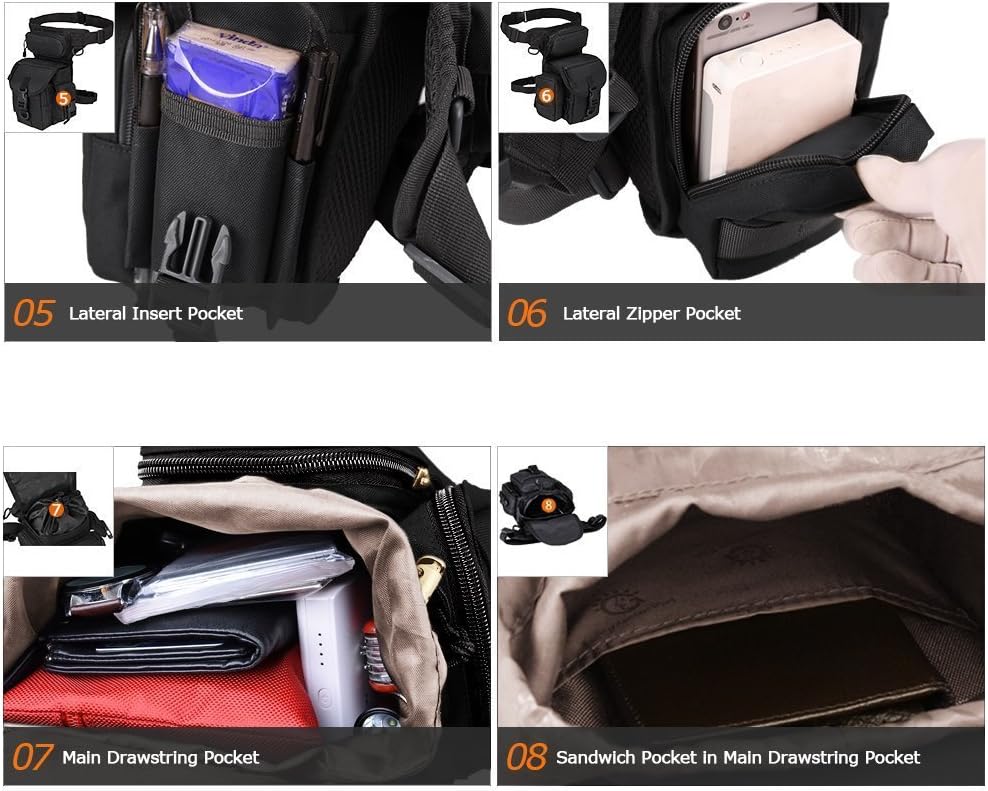Multi-Purpose Drop Leg Pouch for Men Tactical Thigh Bag Motorcycle Leg Bag for Men Waist Pack for Military Cycling Hiking Hunting Riding Camping, Black