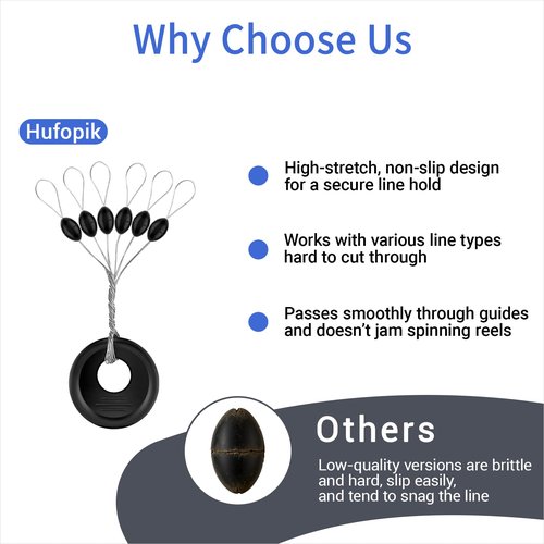 Hufopik 240 Pieces Middle-Sized Fishing Rubber Bobber Beads Stoppers 6 in 1 Black Float Sinker Stops