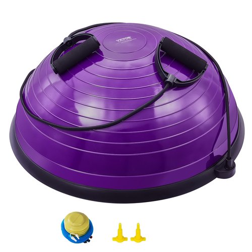VEVOR 23-inch Half Exercise Ball Trainer, 660 lbs Capacity Balance Ball, Includes Resistance Bands and Pump, Ideal for Full Body Workouts, Yoga, and Strength Training at Home Gym, Purple