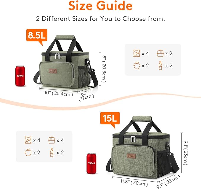 Lifewit Large Lunch Bag Insulated Lunch Box Soft Cooler Cooling Tote for Adult Men Women, Dark Green 12-Can (9L)