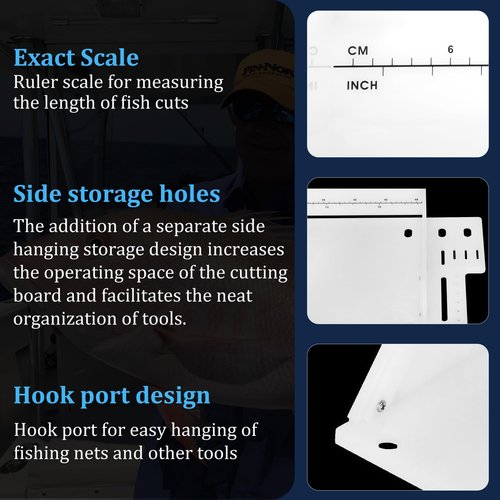 Boat Cutting Board 25.1" x 13", Bait Board/Fillet Table with Separate Tool Slots, 360° Adjustable Fishing Fillet Table, Extended Boat Fish Cleaning Table with Scale(Fish pad +2 fish hooks)