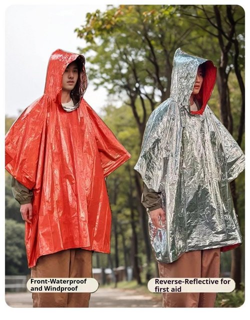 CYFaiLiQ Outdoor multifunctional emergency rain cloak maintains 90% of body heat, made of reusable PE material, suitable for camping and hiking emergency supplies, 4 pieces