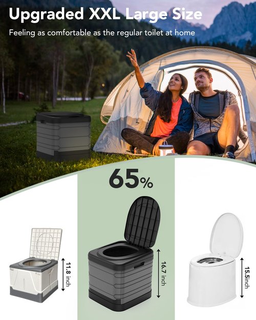 CAMPERFECT XXL Portable Toilet for Adults, Upgraded Camping Toilets Collapsible Toilet Extra Large 16.7-inch High Porta Potty for Camping Outdoor Activities and Travel, 18.1‘’*16.7''*16.7'' Gray