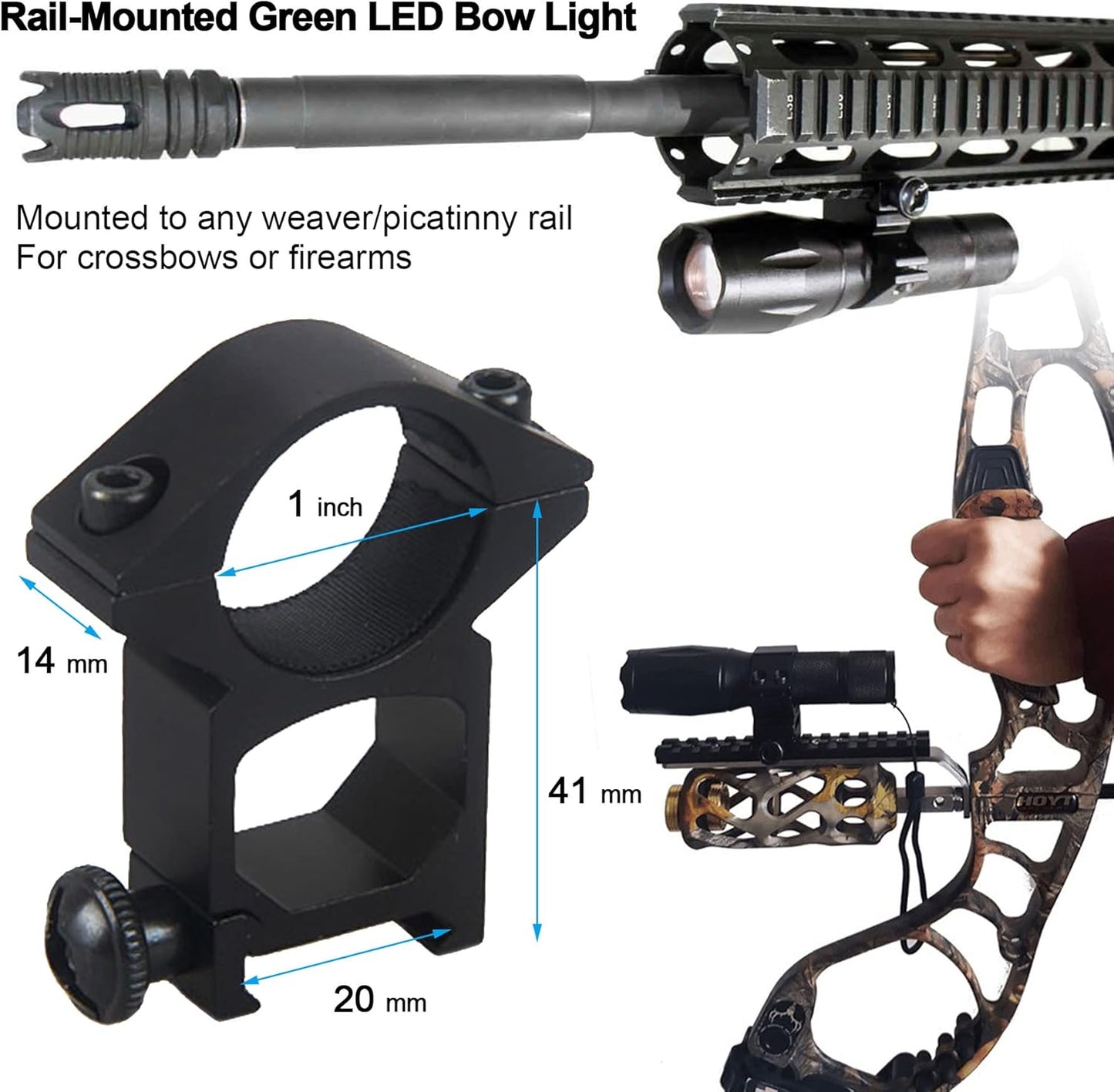 VASTFIRE 350 Yard Green Hunting Light Zoomable Flashlight Hog Predator Lights with Pressure Switch Picatinny Rail Mount 1 Inch to 30mm Scope Mount Gift Carrying Case