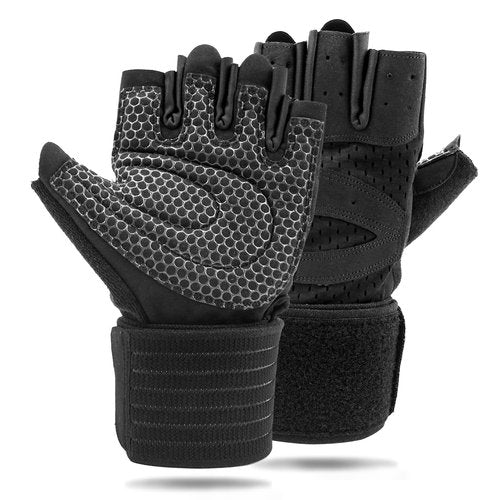 NewDoar Workout Gloves with Wrist Wrap Support Fingerless Gloves Weight Lifting Gloves for Fitness Exercise Weightlifting for Men Women Gym Accessories-L