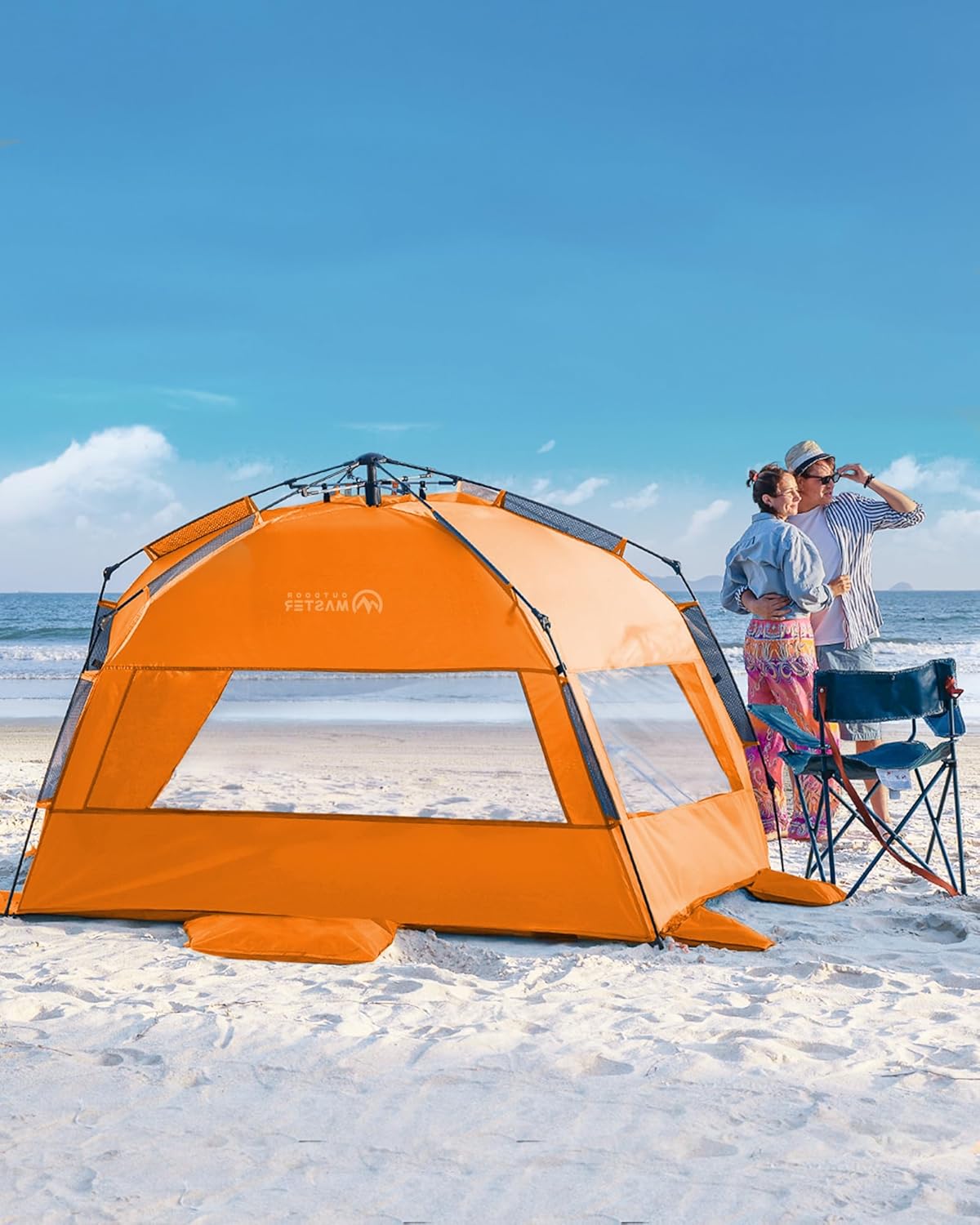 OutdoorMaster Beach Tent Sun Shelter for 3-4 Person, Pop Up Beach Tent Easy Setup with Sandbags, Portable Sun Shade Canopy with Carrying Bag for Beach & Outdoor, UPF50+ UV Protection, Family Size