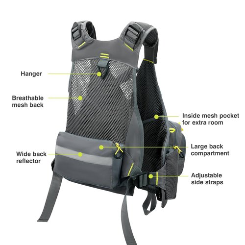 Gonex Fly Fishing Vest for Men Women, Comfortable Adjustable Fishing Vest with Multi-Pockets Reflective Stripes, Gray+Yellow