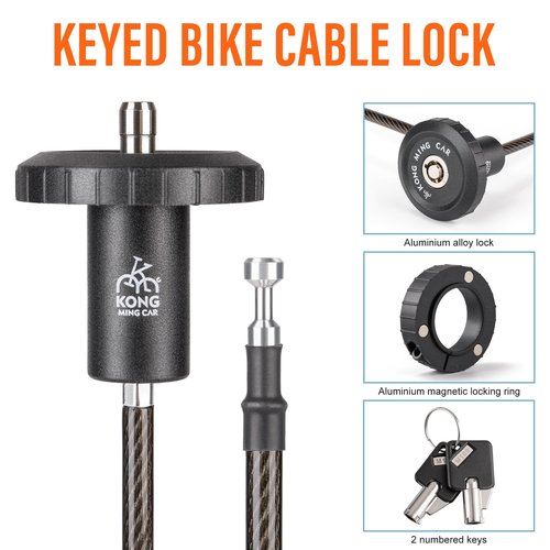 KONG MING CAR Bike Cable Lock - Handlebar End Lock fit Mountain Bike Bars - Bike Cable Chain Lock Bicycle Helmet Lock Anti Theft, GLOSSY BLACK
