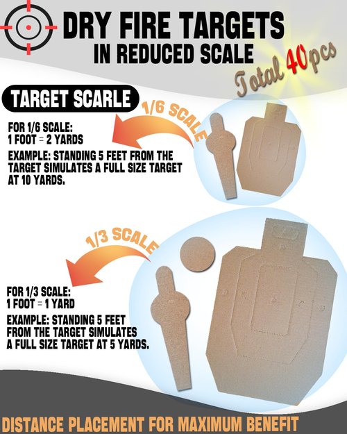 Zivosely 8 Set 40 Pcs Dry Fire Targets Cardboards in Reduced Scale, Cardboard Targets for Shooting Silhouette Simulation Style, Competition Torso Target Shooting Range Practice