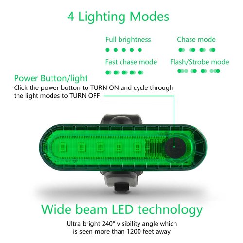 Green Bike Tail Light Rechargeable 2 Pack, Rear Bike Light for Night Riding, Back Bicycle Taillights with Great Battery Life, Easy to Install On Any Bike Trailer or Helmet