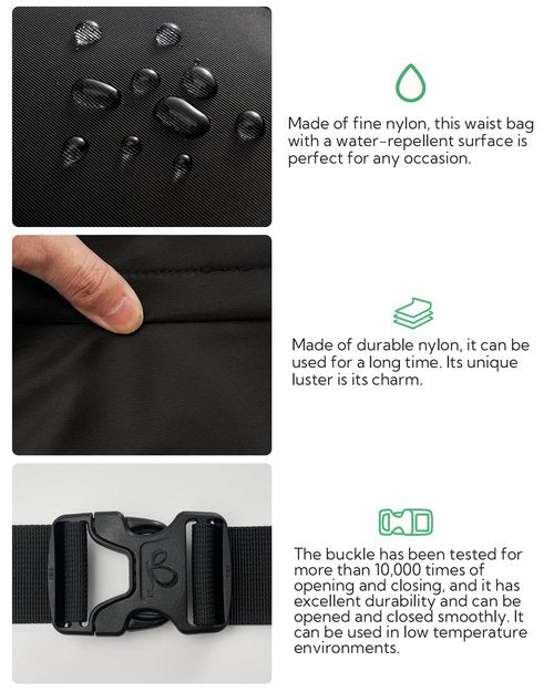 WATERFLY Fanny Pack Waist Packs: Crossbody Belt Bag Fanny Packs for Women Men with 7 Zipper Pockets Adjustable Strap Waist Bag Hip Pack for Traveling Cycling Running Hiking-Black