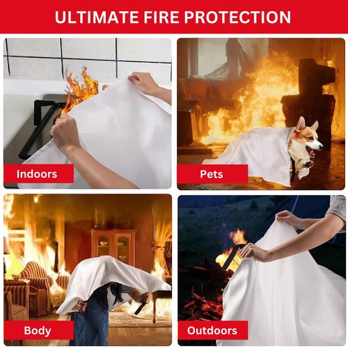 Houschefs Emergency Fire Blanket for Home and Kitchen - 4 Pack - Fire Suppression Blanket for Home Safety, 40” x 40” Fireproof Blankets for Grill, Camping, Fireplace, and Office Safety (Pack-04)