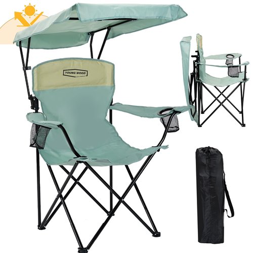YOUNG WOOD Portable Camping Chair Beach Chair with Shade Canopy, Fold Lightweight Oversized for All, Easy to Open and Close Without Installation, Side Pocket Design for All Outdoor Activities，Blue