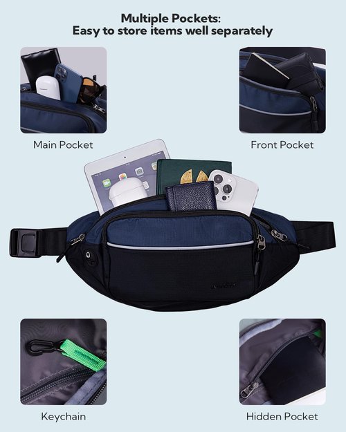 WATERFLY Hiking Waist Bag Travel fanny pack Multi-Pockets Fanny Pack Outdoors Sports Traveling Running Dog Walking Fashion Casual Bum Bag for Women Men