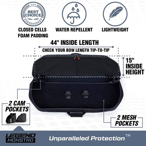 Legend Monstro Compound Bow Case - Soft Bow Case for Compound Bow, Padded Bow and Arrow Case for Archery Accessories, Premium Archery Bow Cases with 37" Arrow Tube Pocket for Travel - 44" Interior