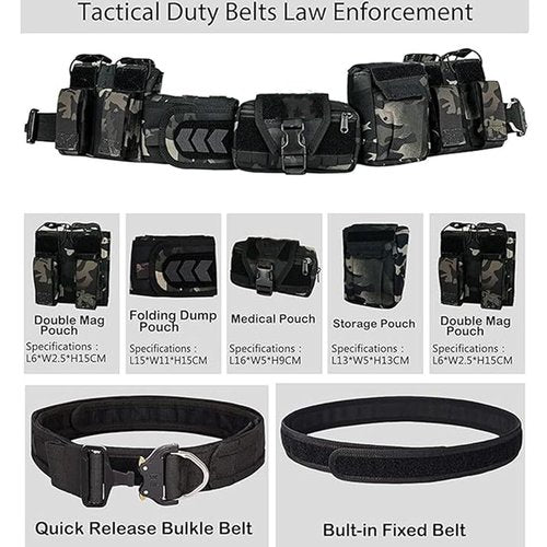 CrogaGear Tactical Battle Belt with Quick Release & Accessory Pouches - 7 in 1 Duty Belt for Men (CP)