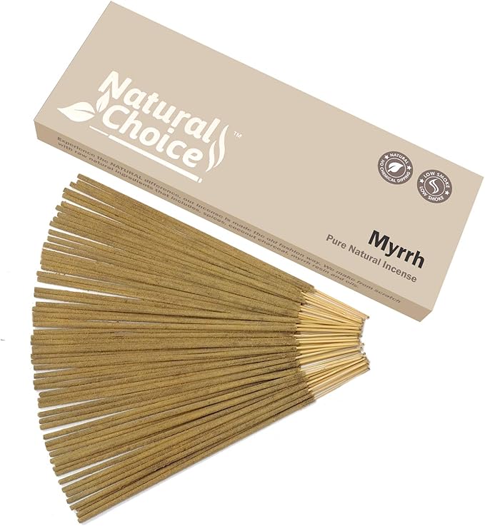 Natural Choice Myrrh Incense Sticks 100 Grams, Low Smoke Traditional Incense Sticks Made from Scratch, Never Dipped (Myrrh, Single Pack)