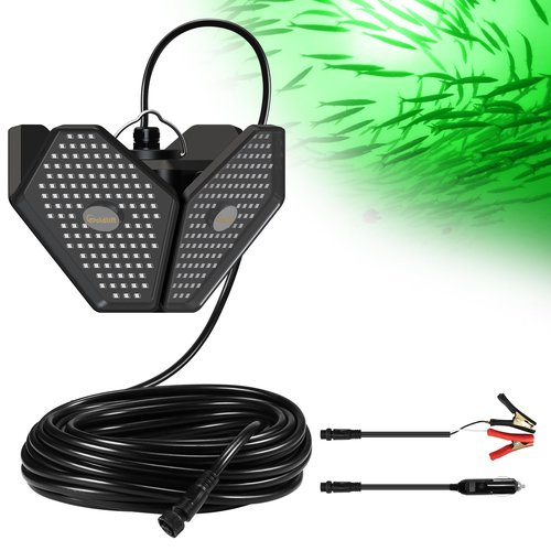 Goldlife 12V Underwater Fishing Light with 50ft Cable, 400W 40000LM Foldable Brightness Green LED Submersible Light Attractants for Docks/Boats/Kayaks, IP69K Rated for Fresh & Salt Water