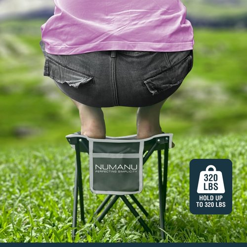 NUMANU Portable Camping Stool 2-Pack & Carry Bags, Foldable Travel Seat or Retractable Foot Rest for Outdoors, Portable Folding Pop Up Stool Gift for Camping & Outdoors - Max Weight 320lbs