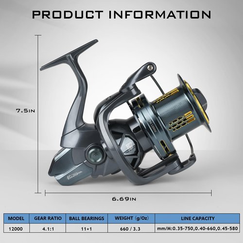 THKFISH Saltwater Spinning Reel,12000 Surf Fishing Reel,11 +1 BB,4.1:1 55LB Max Drag Ultra Smooth Powerful Saltwater Fishing Reels,with CNC Aluminum Spool Reels for Long Cast