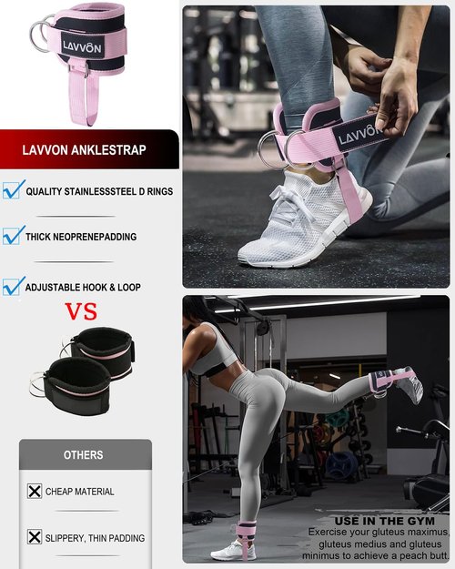 Barbell Squat Pad Set Nylon Padding AntiSlip- Thick Foam Barbell Pad for Squats Cushion,Lunges&Bar Padding for Hip Thrusts -Standard Weight Bar Pad -With Wrist Straps Weightlifting (Ankle-Pink)