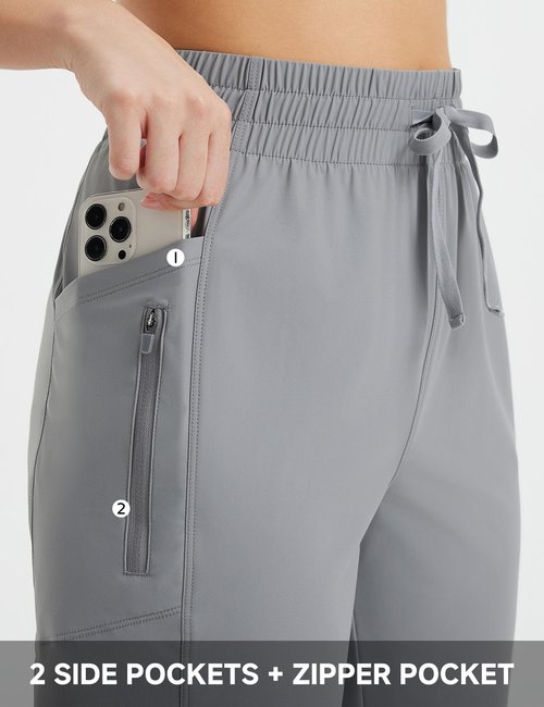 baleaf Women's Athletic Capri Pants Lightweight Quick Dry Stretch Zipper Pocket Travel Casual Outdoor UPF 50+ Gray L