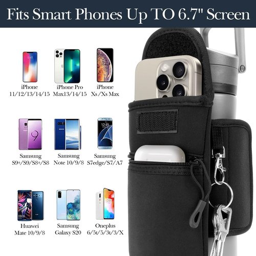 Linkidea Magnetic Water Bottle Sleeve Pouch Compatible with YETI Rambler Bottle 18oz/20oz/24oz/32oz, Hydro Flask Wide Mouth, Magnetically Waterbottle Bag for Gym with Pockets, Black