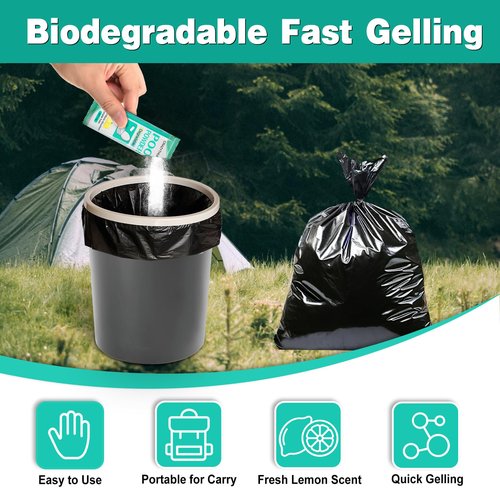 CRAZYTHUR Portable Toilet Gel, 50 Packets Camp Toilet Portable Gel, Poo Powder with Lemon Scent, Eco Gel for Portable Toilet Powder, Travel Toilet Gel for Outdoor Camping and Hiking