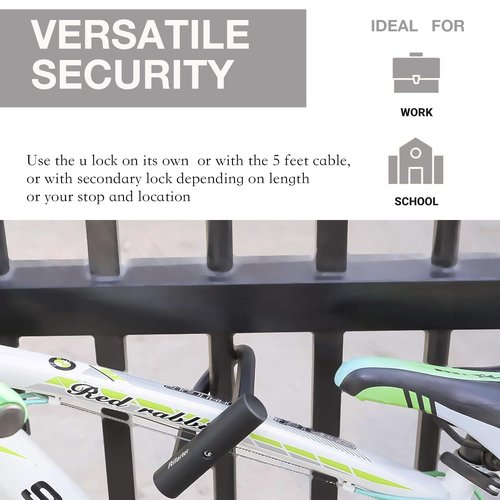 Rifarter Bike Locks Heavy Duty Anti Theft, Bicycle Lock U Lock with 5ft Security Steel Cable and Keys, 17mm Shackle Compact Bike U-Locks with Mounting Bracket for Road, Mountain Bike, Scooters