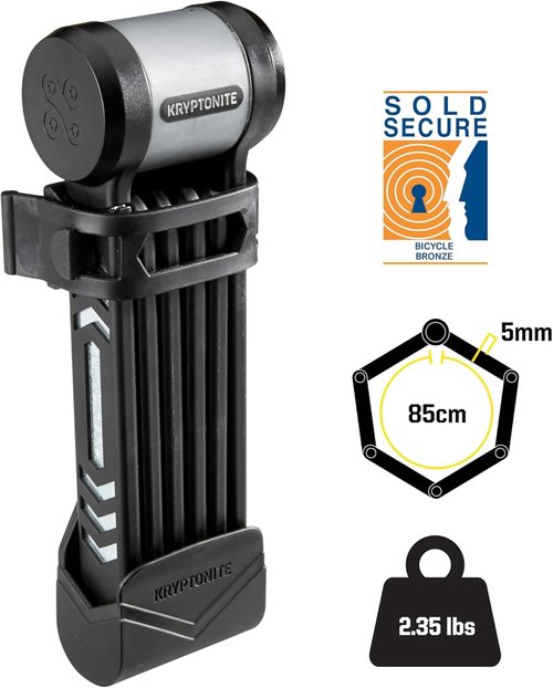 Kryptonite Kryptolok 685 Folding Bike Lock, Compact Lightweight High Security Anti-Theft Foldable Bicycle Lock with 2 Keys and Mount for E-Bikes Scooter Road Mountain Bikes, 85cm (33 in)