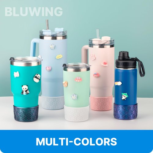 Bluwing Silicone Boot for Stanley Cup 20/30/40 oz, Anti-Slip Sleeve Bottom Protector for Hydroflask 12-24 oz and YETI Rambler 12/18oz (Transparent-Gray)