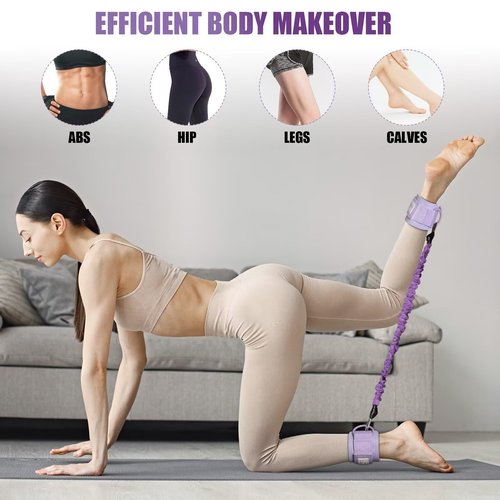 Leather Weight Lifting Belt（purple-m）+Ankle Resistance Bands with Cuffs（purple-10-30 lbs）