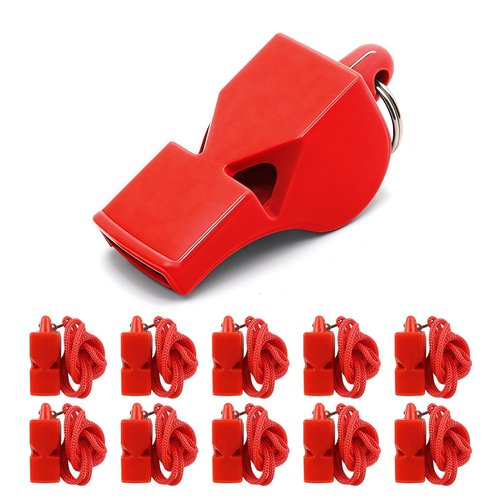 smrtcol Emergency Whistles with Lanyard 10 Pack Red Safety Whistle for Lifeguard Outdoor Emergency Camping Hiking Boating Loud Signaling Whistles