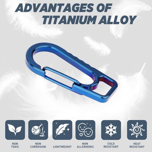 AIIKEE Titanium Carabiner Keychain Clip, Heavy Duty EDC Key Clips Anti-Lost Quick Release Keychain for Backpack Hook-Blue