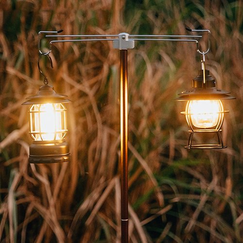 HXBER Portable Camping Folding Lamp Pole Lightweight Collapsible Aluminum Lantern Stand Outdoor Light Hanger Holder Stick for Camping Hiking Fishing Garden BBQ