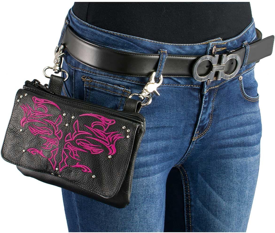 Milwaukee Leather MP8852 Women's Black Leather Multi Pocket Belt Bag