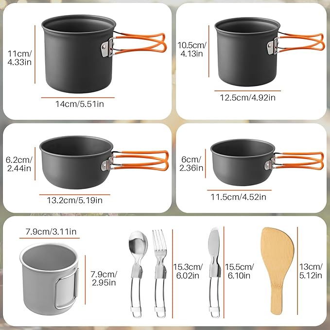 FUNYKICH Camping Pots and Pans Set, Non-Stick Camping Cooking Set, Lightweight Camping Cookware with Storage Bag for Camping, Backpacking, Outdoor Cooking & Picnic