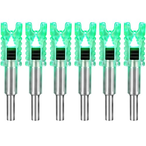 DEEPOWER Crossbow Lighted Nocks for Bolts 6 PCS with .285”/.297”/.300”/.305” Bushings LED Nock with ON/Off Switch (6, Green 2.0)