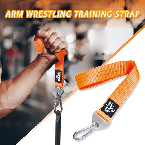 WRIST FIGHT Heavy-Duty Arm Wrestling Training Strap for Pronation Strength with Stainless Steel Buckle and Carabiner – Wrist and Grip Strengthener (Orange)