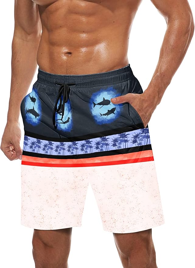 Mens Swim Trunks Quick Dry Board Shorts with Mesh Lining, Breathable Surf Beach Shorts Swimwear Bathing Suits