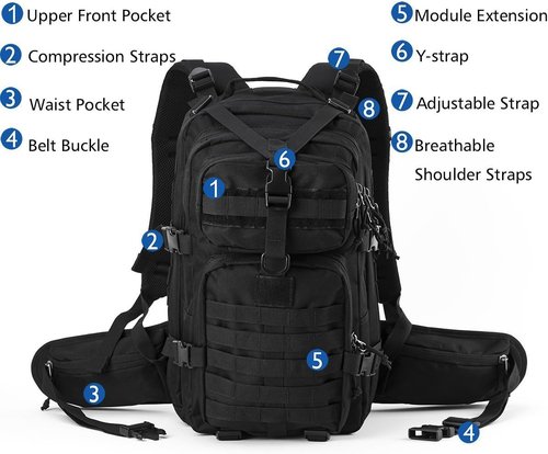 Gelindo Men's Military Tactical, Black, 35L