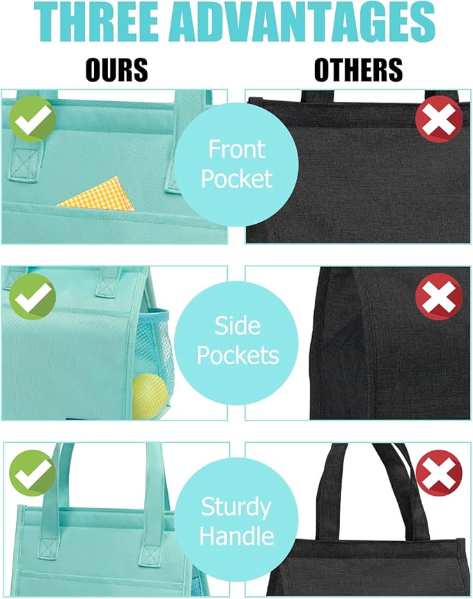 Fmeida Insulated Lunch Bag Women, Simple Lunch Tote Bags, Waterproof Thermal Cooler Lunch Bag, Reusable Adult Lunch Box Bag for Women | Small Mint Blue, Front&Side&Interior Pockets