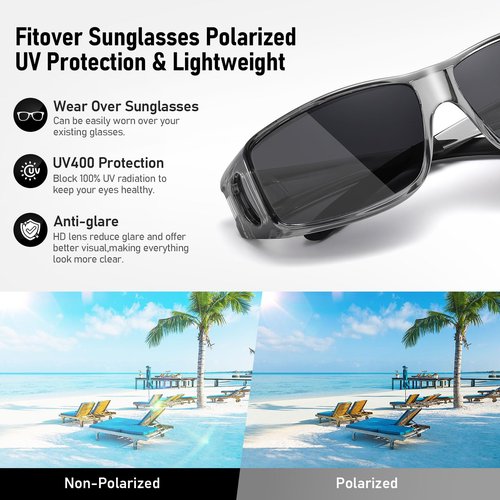Wzerry Fit Over Glasses Sunglasses for Women Men, Polarized Oversized Sun Glasses for Prescription Glasses UV400 Protection (Transparent Grey Frame/Grey Lens)