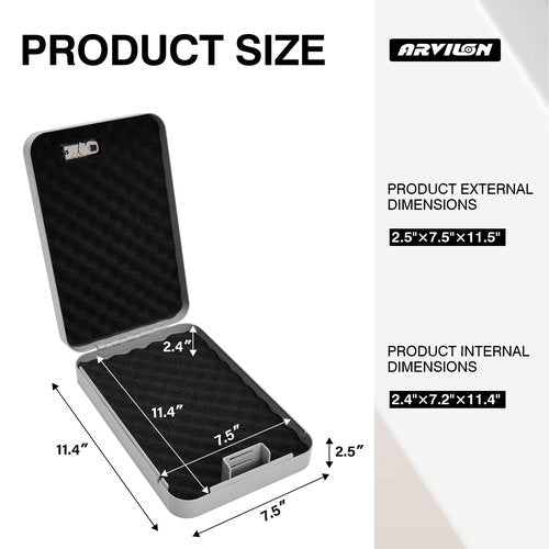 Arvilon Gun Safe, Car Gun Safe for Handgun with Combination Lock, Pistols safe Lock Box for Handgun, 11.4"x 7.5"x 2.5" Portable Hand Gun Safe Lock Box for Car, Home, Travel, Gray