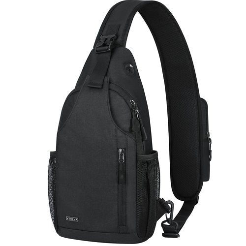 Voova Crossbody Sling Backpack Sling Bag for Men Women, Travel Hiking Chest Bag Daypack, Small over the Shoulder Backpack, Black