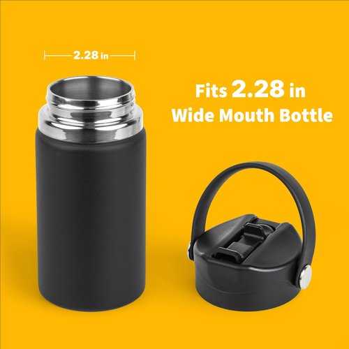 Diumepo Straw Lid for Hydroflask Wide Mouth Water Bottles, Dust Cover Lid with Straw for Hydro Flask 12/16/18/20/32/40 oz Sports Water Bottle, Straws Cap Top Accessories(Black)